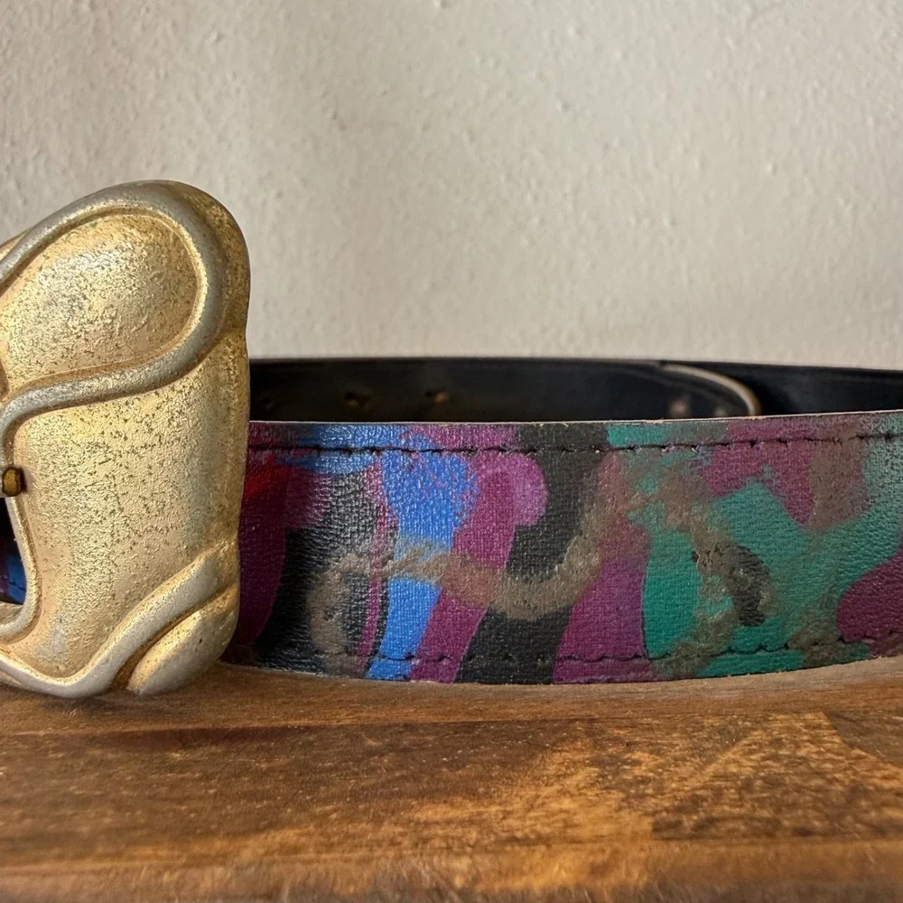 Vintage Abstract Art Leather Belt 36